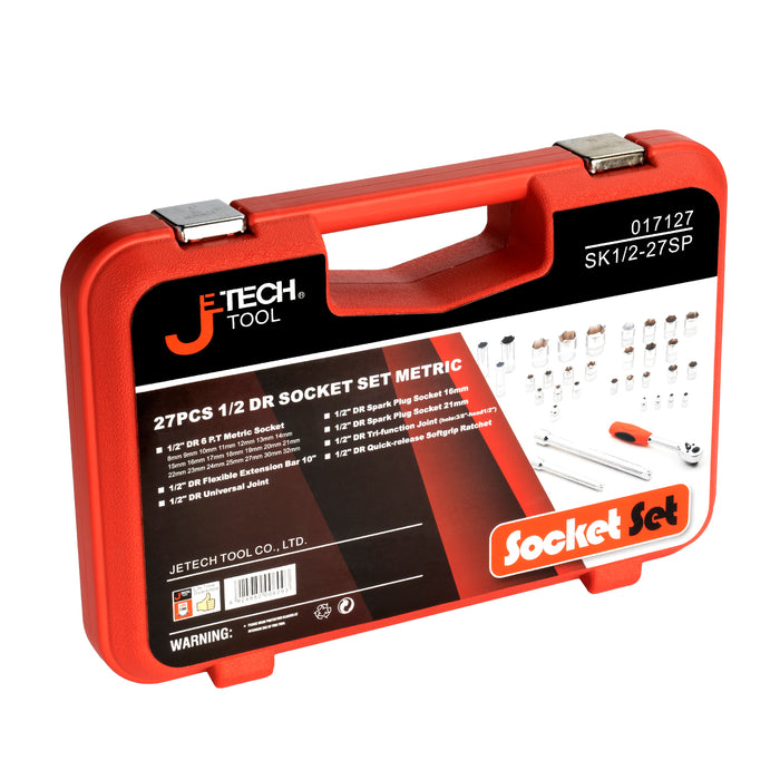 Jetech 1/2 Inch Drive Socket Ratchet Wrench Set (8mm - 32mm), Metric, 27PCS